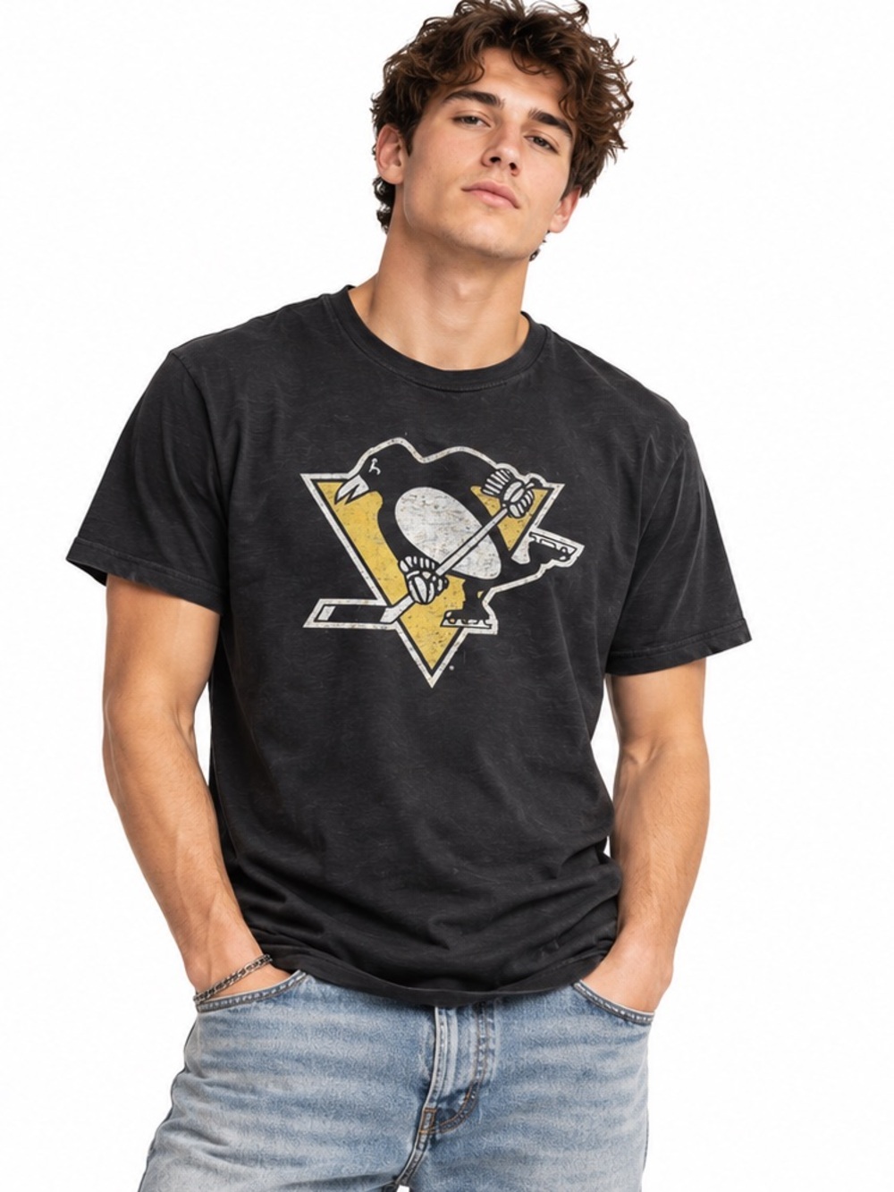 Pittsburgh Penguins ’47 Brand Distressed Logo T-Shirt Men’s Large